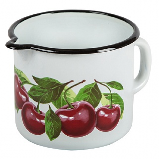Кружка эмал 1,0л с рис, с нос, б/крыш (белая) Вишневый сад 40104-072/4