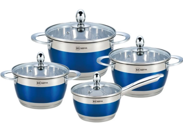 Набор кастрюль Rainstahl 8пр. (1,8л, 2,5л, 3,5л, 5,9л) RS\CW 1818-08 Blue