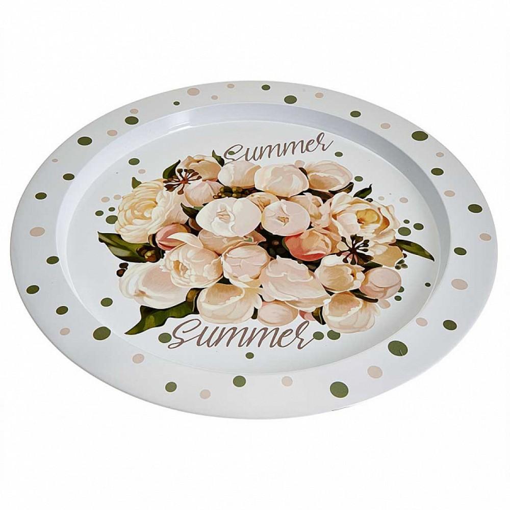 Поднос жестяной круглый Пионы Ц-379х-01897