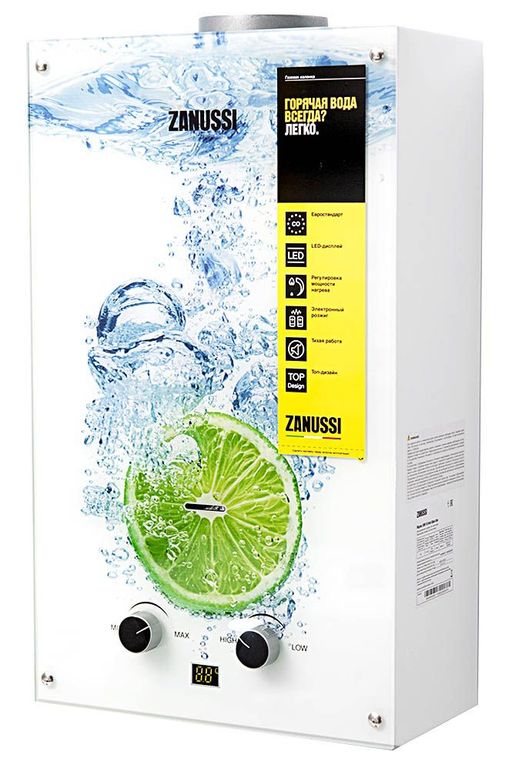 Газовая колонка Zanussi GWH 10 Fonte Glass Lime