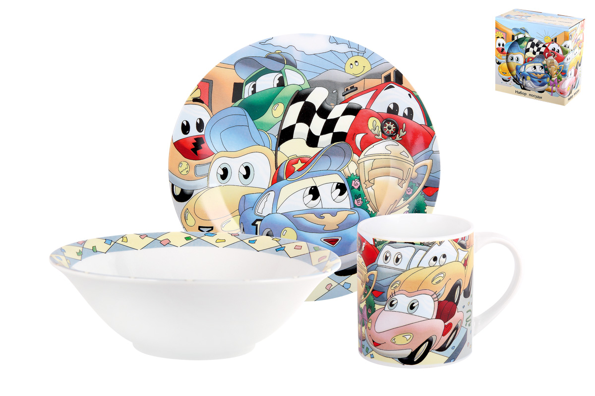 Набор детской посуды 3пр TSET3C "Машинки" Коралл