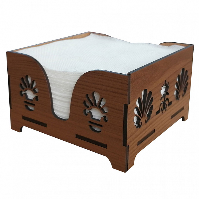 Салфетница 12,3×12,3×7,5 см резная квадратная Delta Т-5 Орех с салфетками