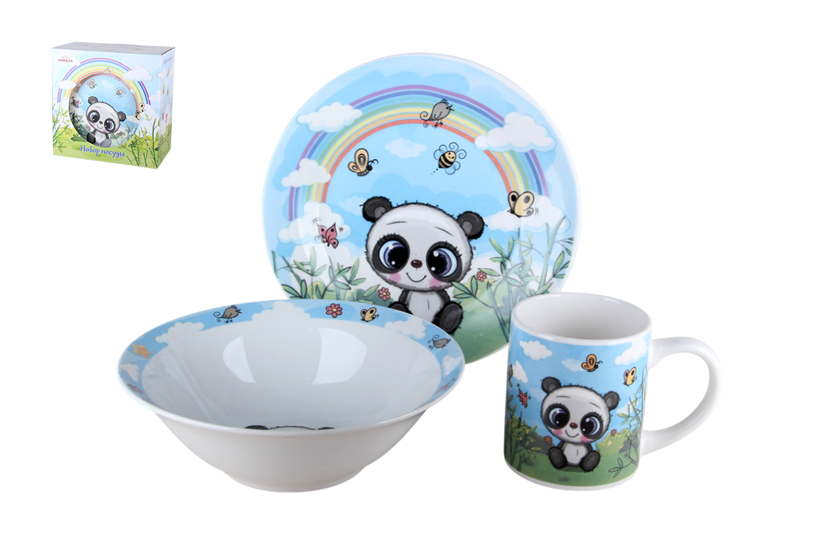 Набор детский посуды КОРАЛЛ Панда и бабочки TSET3PB