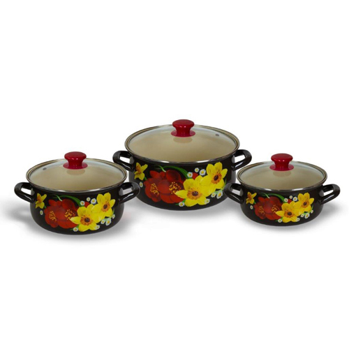 Набор кастрюль КМК Желтые нарциссы-1-Экстра коричневый